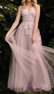 COPY - Mauve pink lace tulle formal evening gown long